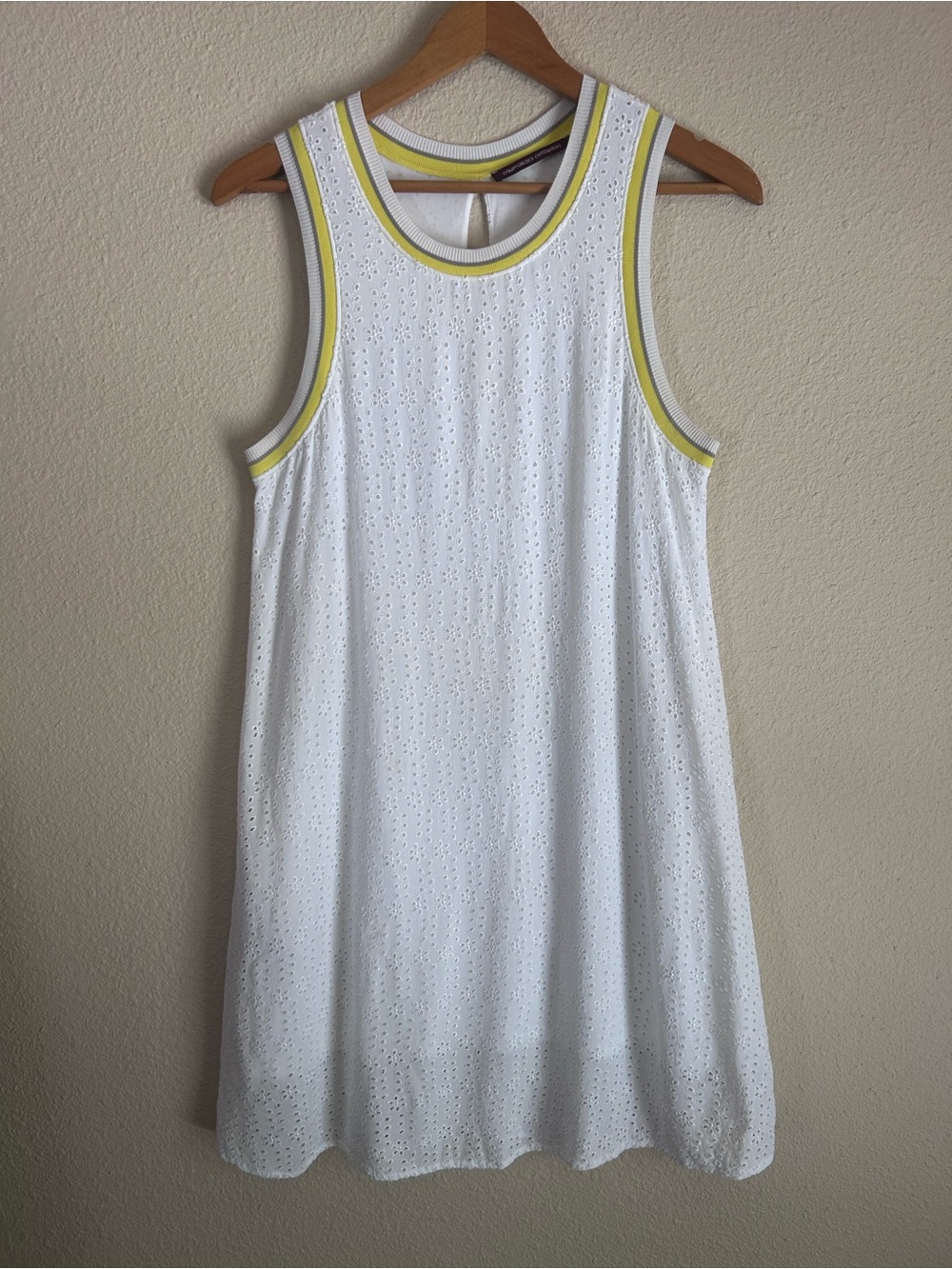 Comptoir Des Cotonniers White Eyelet Dress with Yellow Trim